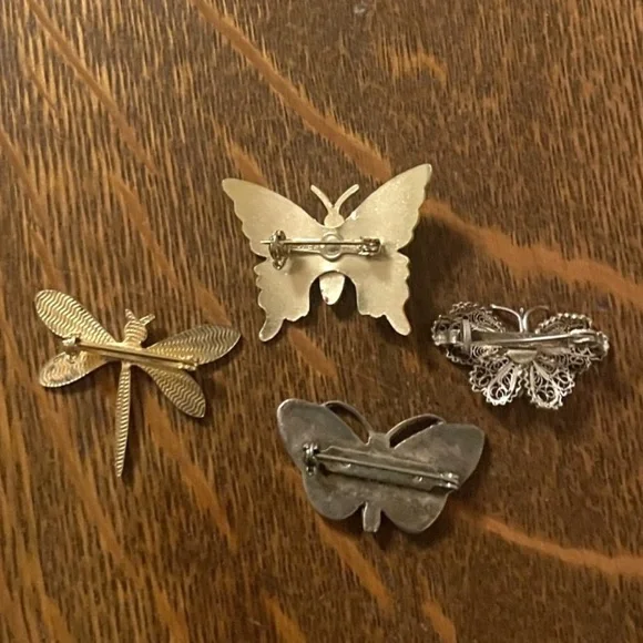 Butterfly Brooches and Dragonfly Lot of 4 - Picture 2 of 2
